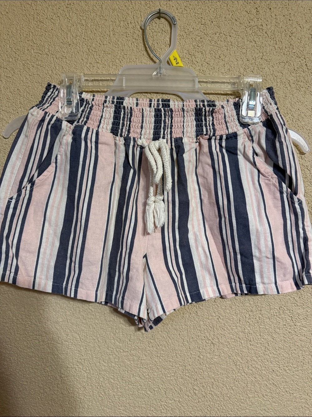 BeBop Pink & Navy Striped High-Waist Drawstring Shorts